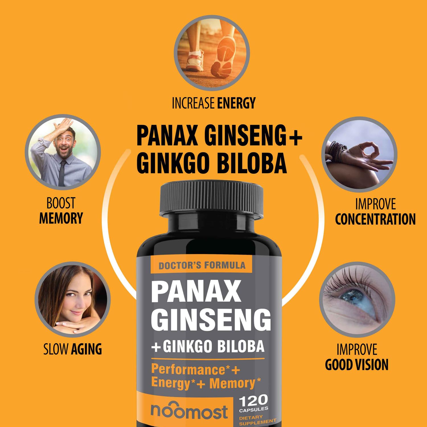 NooMost ginseng-ginkgo blend label showing natural ingredients and quality.