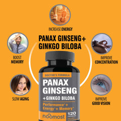 NooMost ginseng-ginkgo blend label showing natural ingredients and quality.