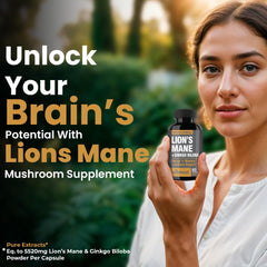 NooMost Lions Mane capsules closeup highlighting premium mushroom extract benefits.