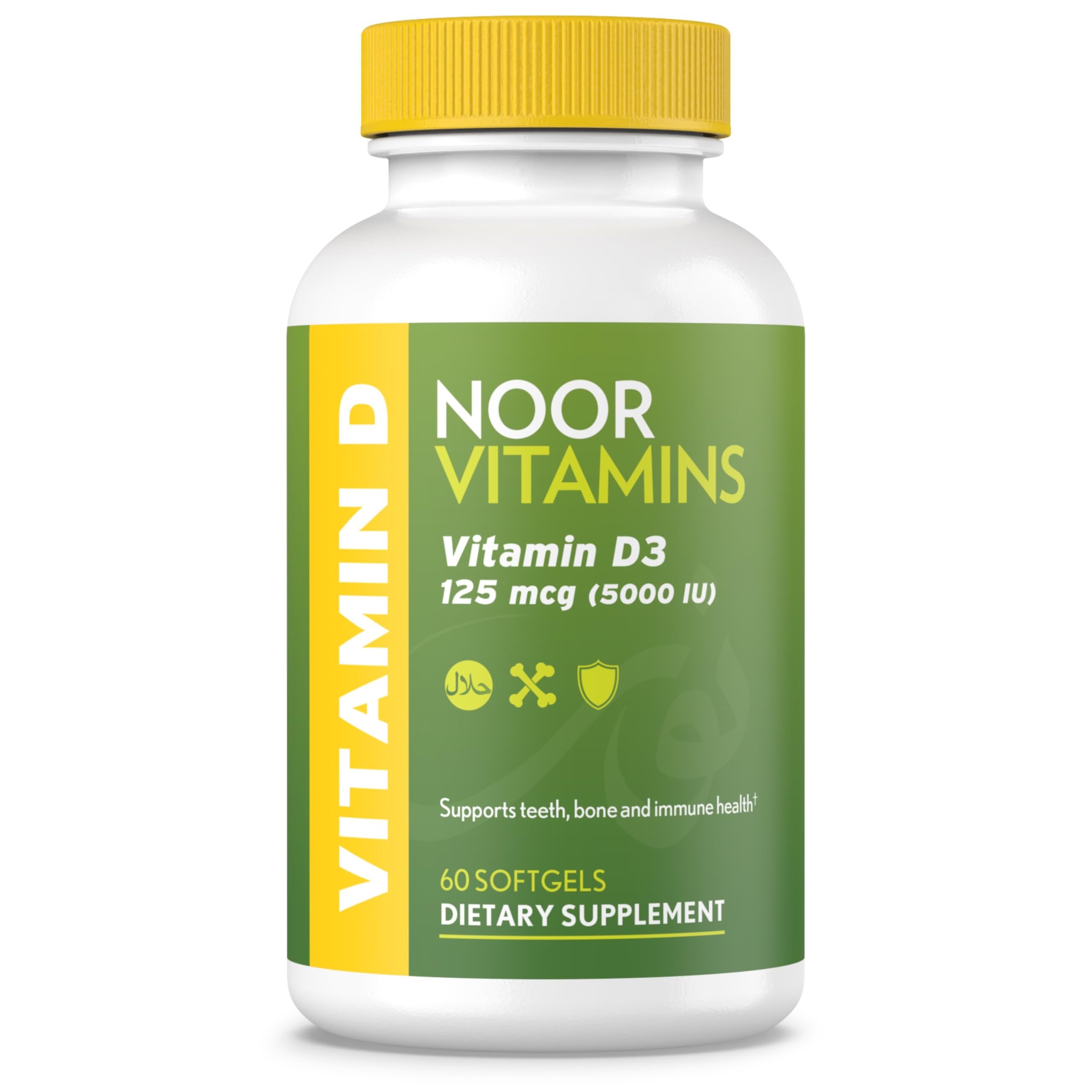 Noor Vitamins D3 softgel bottle supports bone health.
