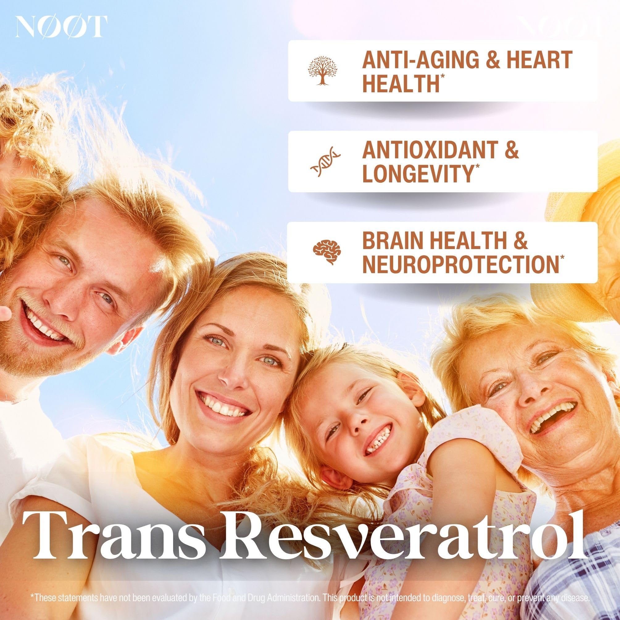 NOOT Trans Resveratrol capsules close-up highlighting pure, high-purity antioxidant capsules.