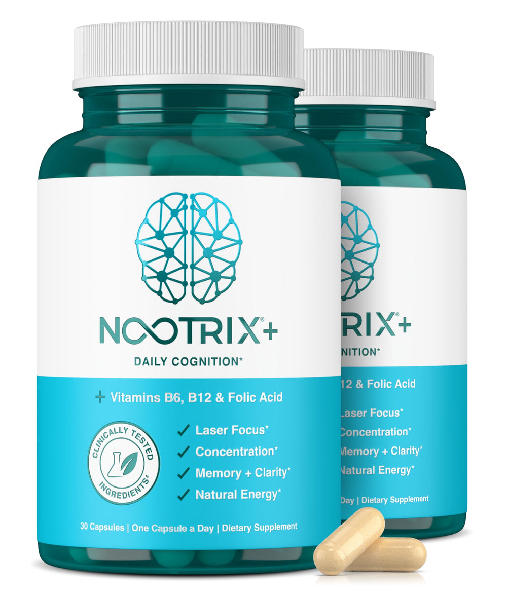 Nootrix Brain Plus bottle with capsules for daily cognitive support.