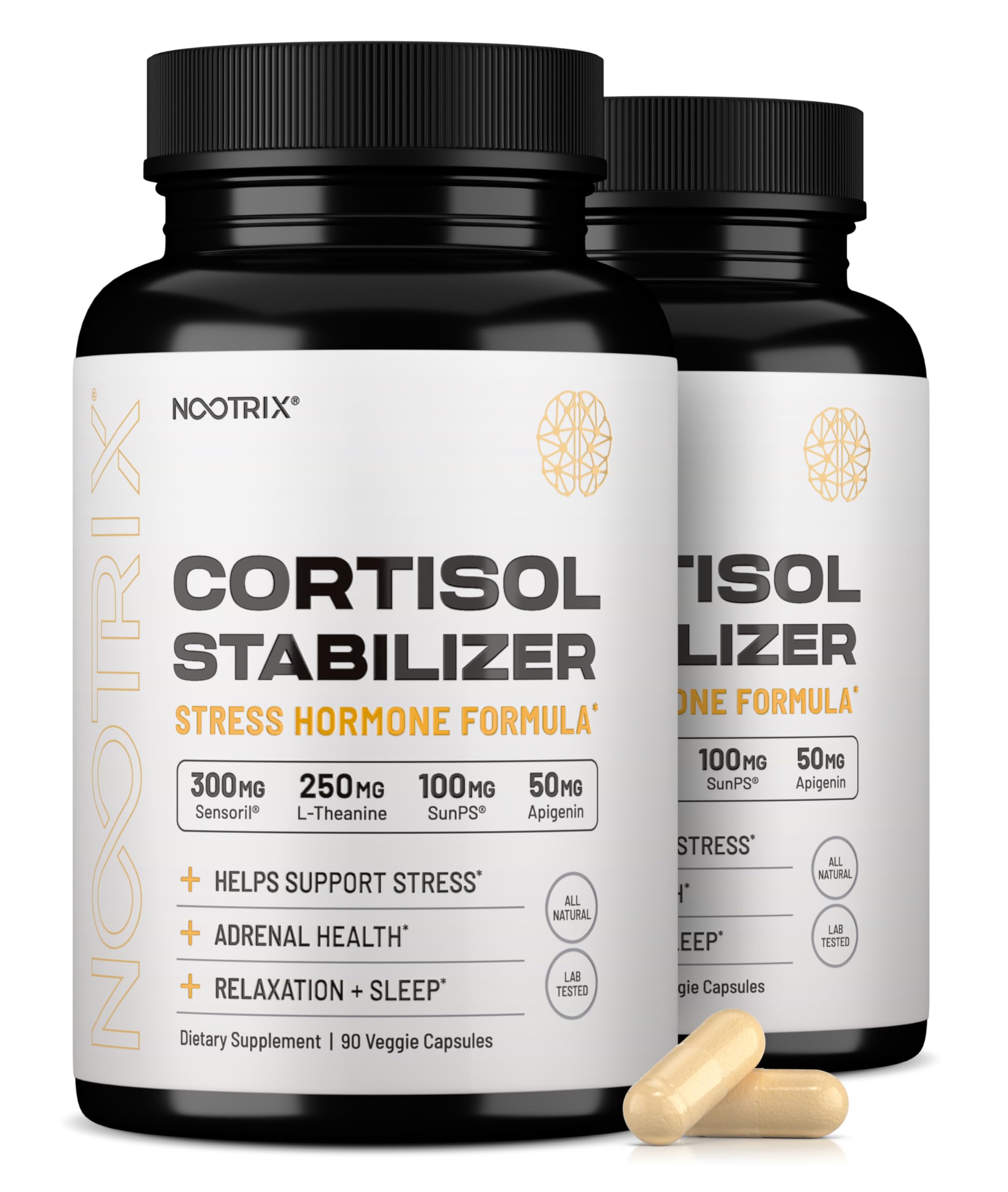 Nootrix Cortisol Manager bottle with capsules for daily stress support and calmer moments.