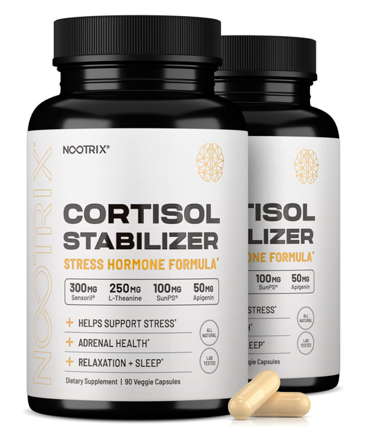 Nootrix Cortisol Manager bottle with capsules for daily stress support and calmer moments.