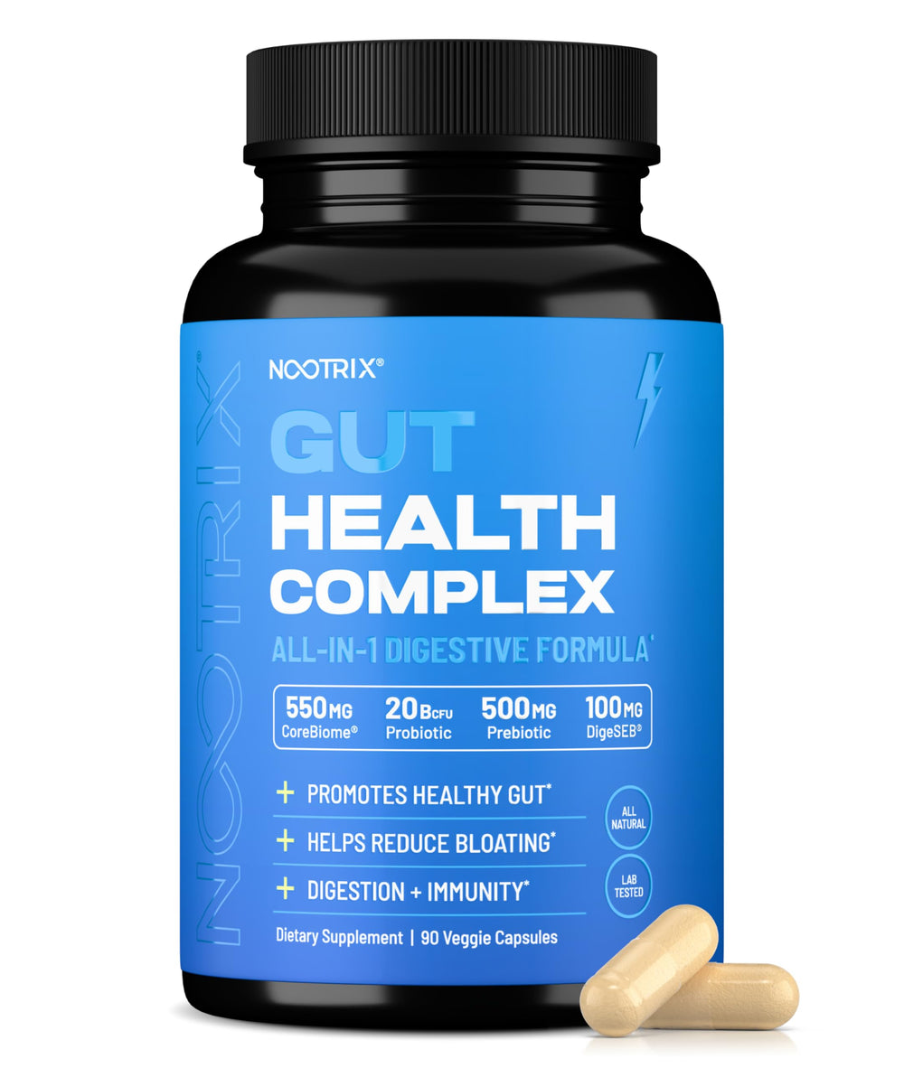 Nootrix Health Complex bottle front highlighting gut support and natural ingredients.