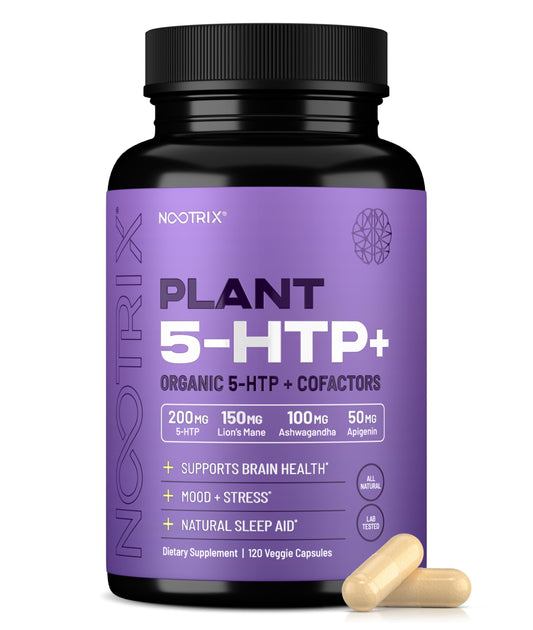 Nootrix Organic 5-HTP+ bottle promotes restful sleep and mood balance.