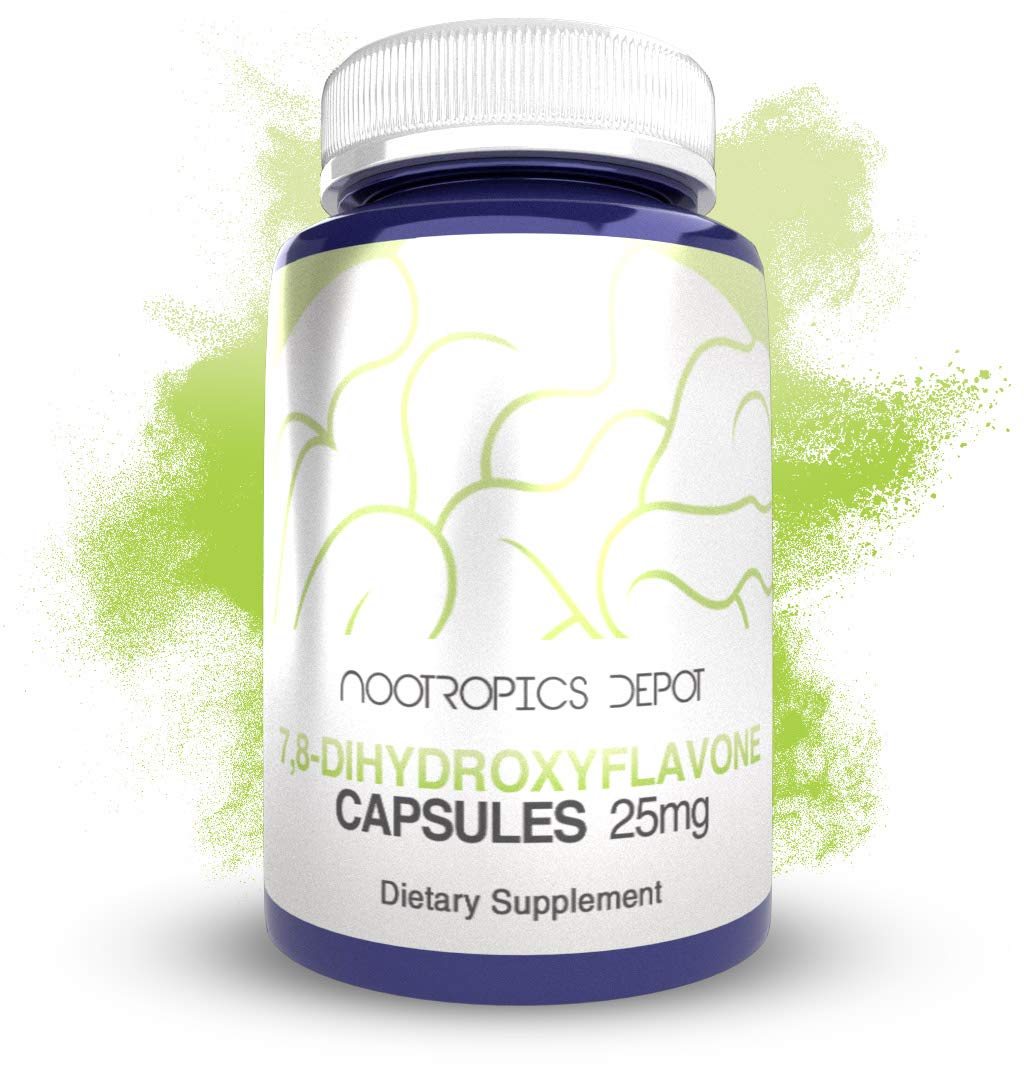 Nootropics Depot 7,8-Dihydroxyflavone capsules bottle front, easy daily brain support.
