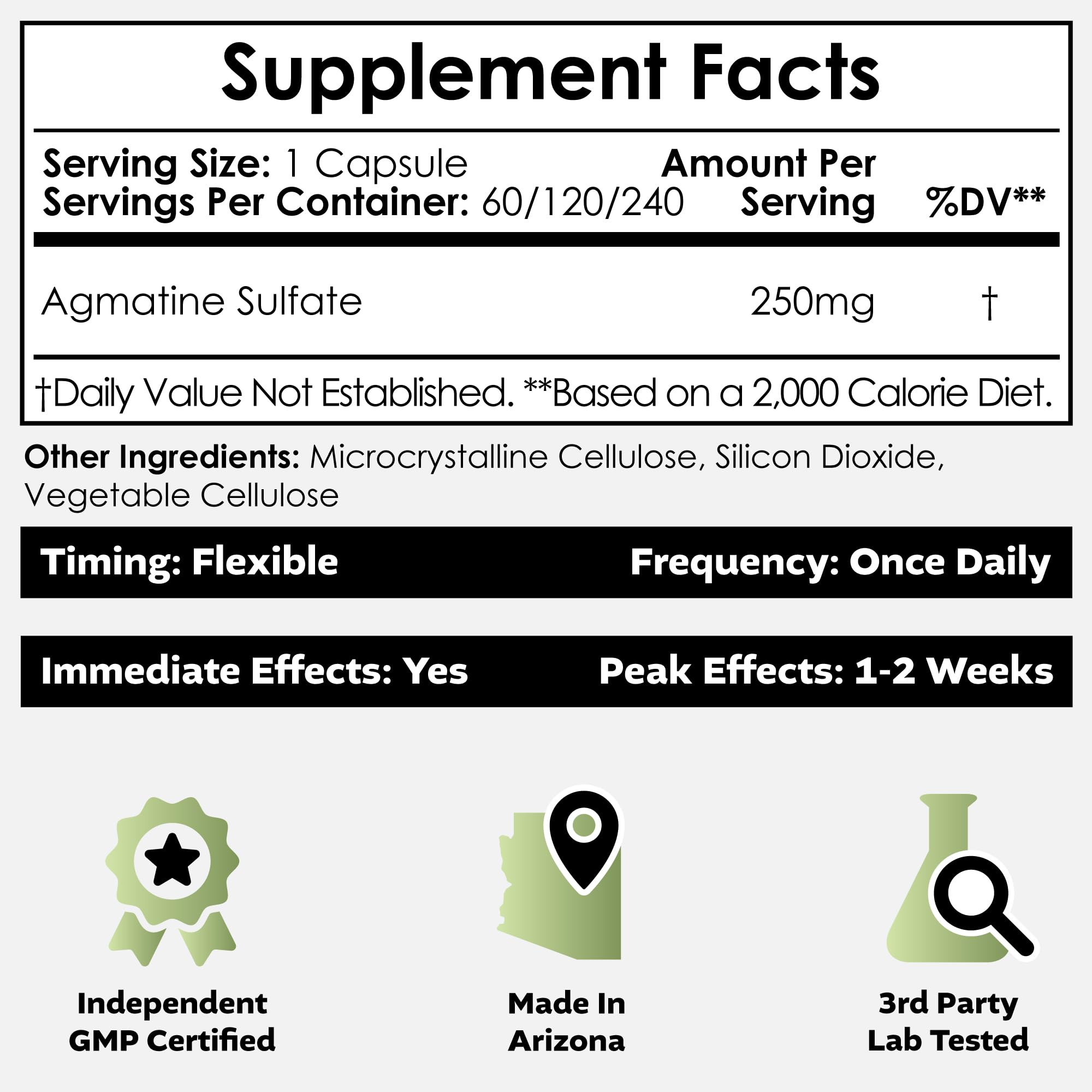 Nootropics Depot Agmatine Sulfate capsules label highlighting nitric oxide and pump potential