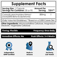 Packaging box showcasing Cyanotis arachnoidea extract and phytoecdysteroid benefits.