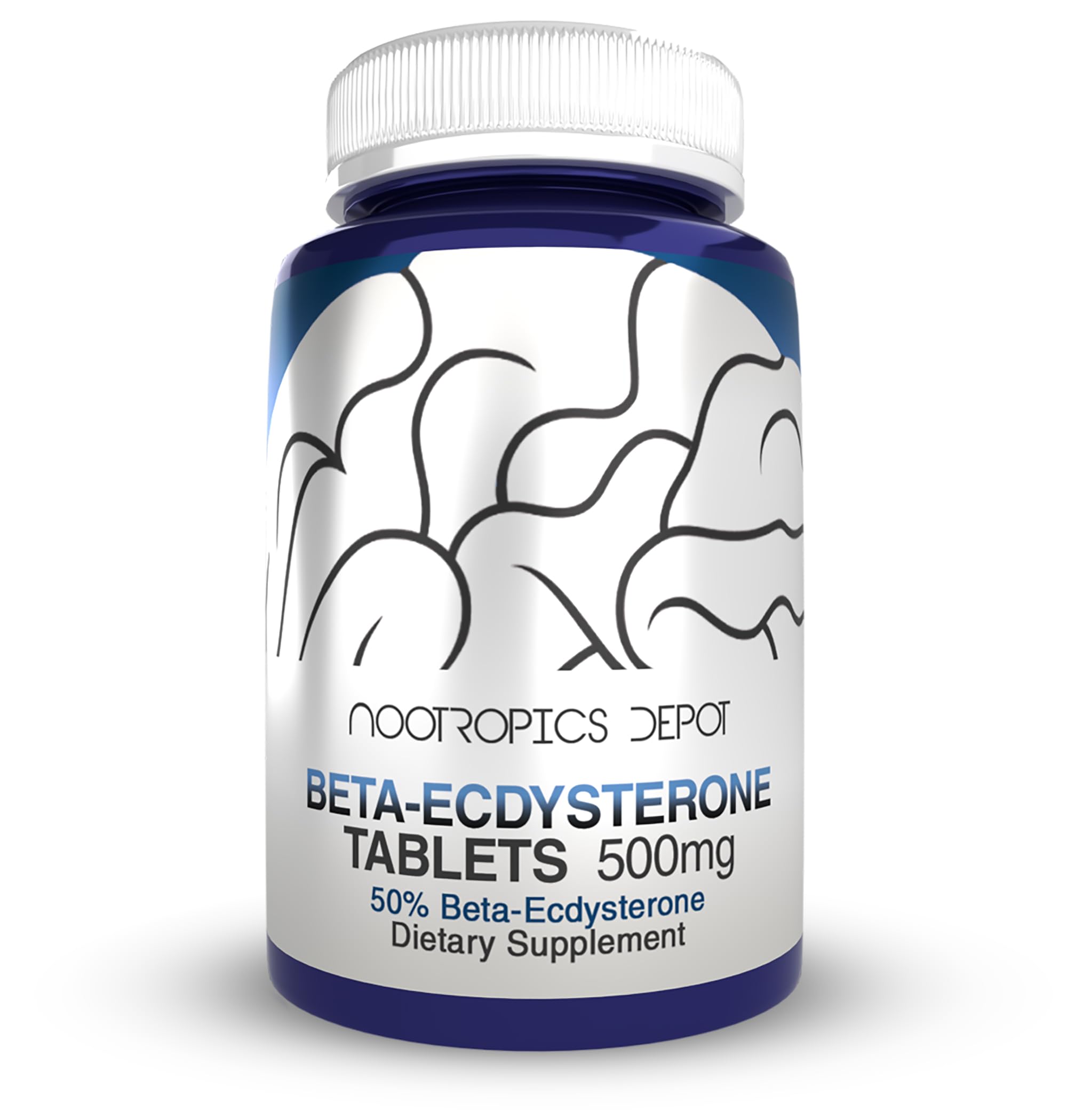 Nootropics Depot beta-ecdysterone tablets with 50% extract and 500mg, ready for strength-focused routines.