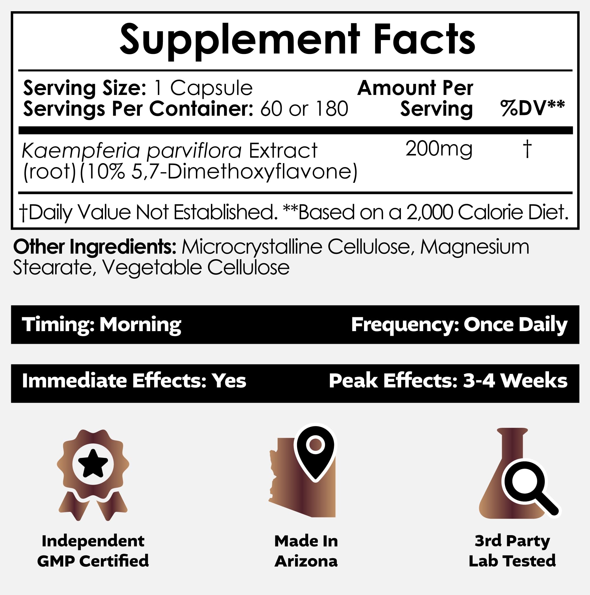 Nootropics Depot Black Ginger Extract capsules close-up highlighting 10% 5,7-dimethoxyflavone potency