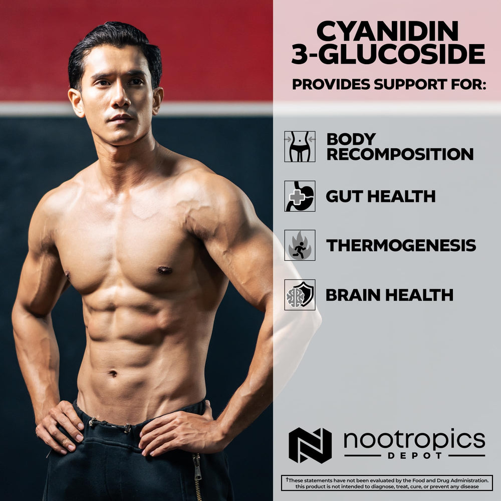 Nootropics Depot Black rice extract bottle packaging highlighting C3G source