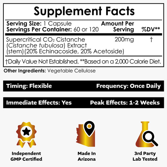 Close-up of Nootropics Depot label on Cistanche capsules with potency details visible.