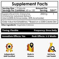 Close-up of Nootropics Depot label on Cistanche capsules with potency details visible.
