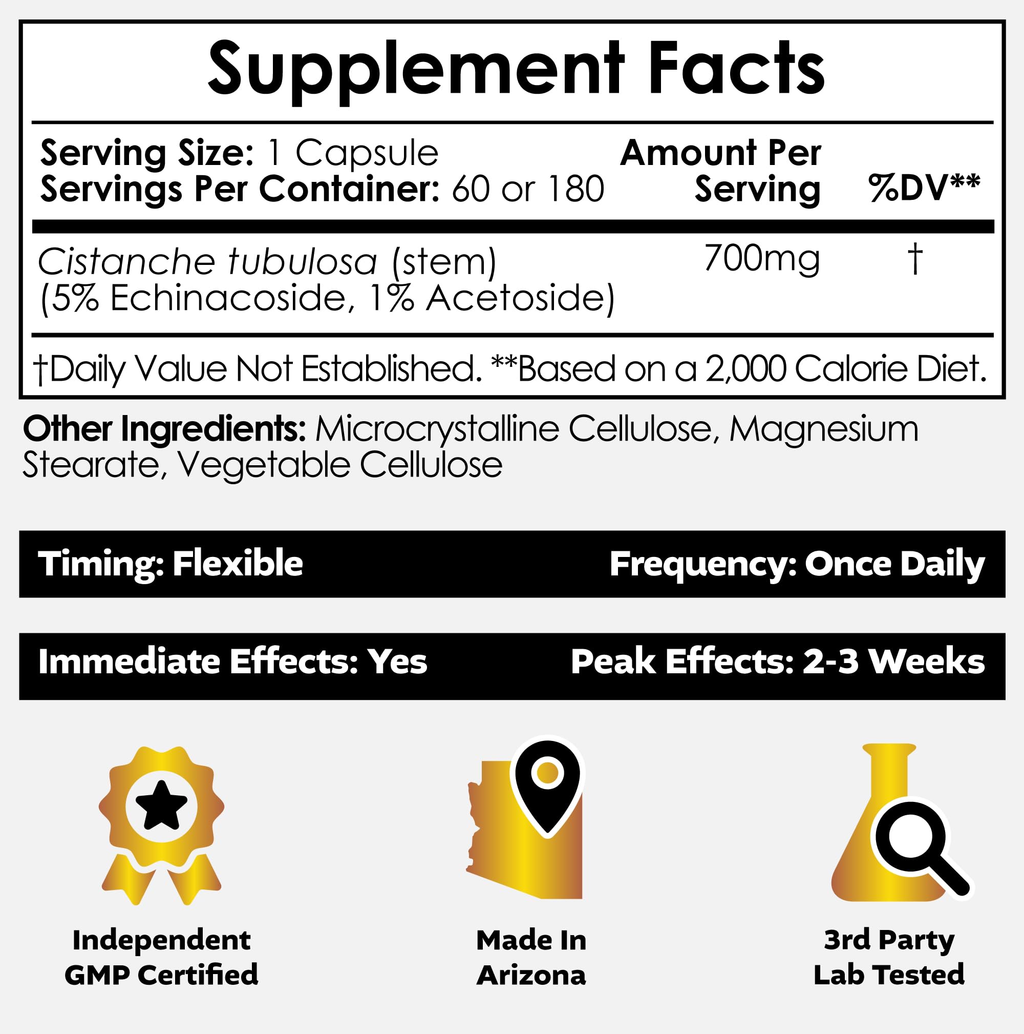 Close-up of the label on the capsule bottle showing 700 mg dosage and standardized actives.