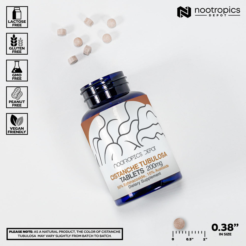 Nootropics Depot label highlights 200 mg strength and actives standardization.