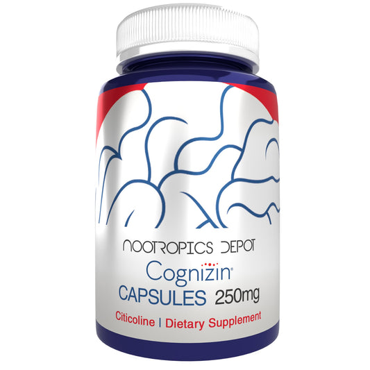 Nootropics Depot Cognizin capsules in bottle for daily focus support.