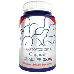 Nootropics Depot Cognizin capsules in bottle for daily focus support.
