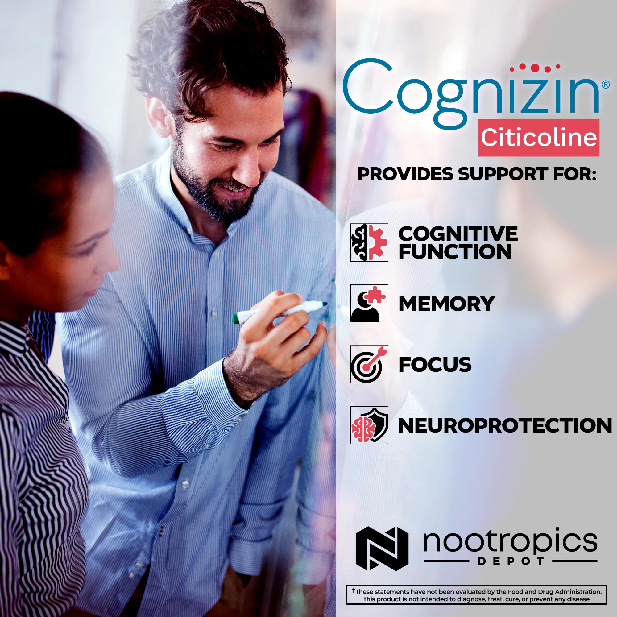 Close-up of Cognizin capsules with packaging and label visible.