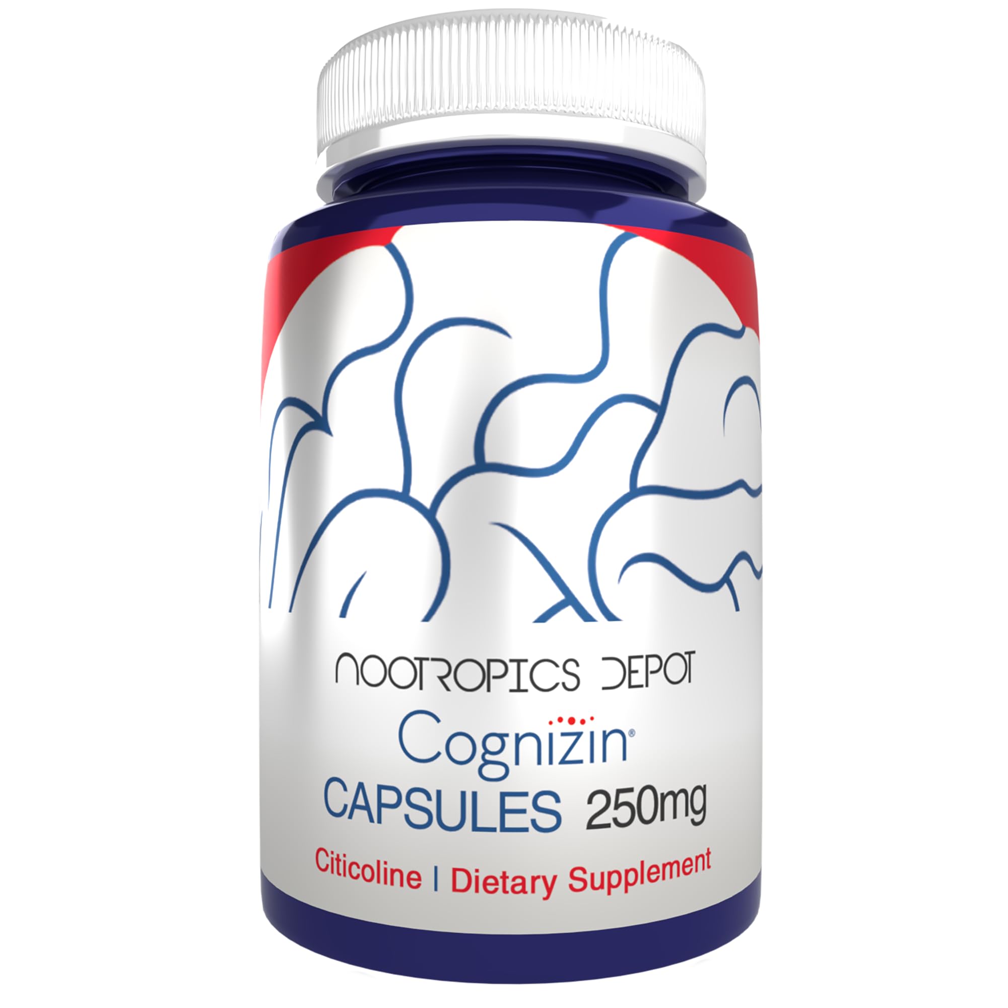 Nootropics Depot Cognizin Citicoline capsules bottle front with focus-boosting potential