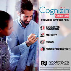 Nootropics Depot Cognizin Citicoline capsules packaging detail emphasizes high-purity formula
