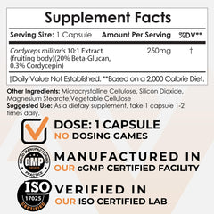 Nootropics Depot Cordyceps capsules pouring from bottle, easy daily supplementation