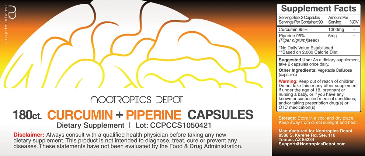 Capsules close-up from Nootropics Depot Curcumin + Piperine show absorption-enhancing formula