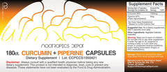 Capsules close-up from Nootropics Depot Curcumin + Piperine show absorption-enhancing formula