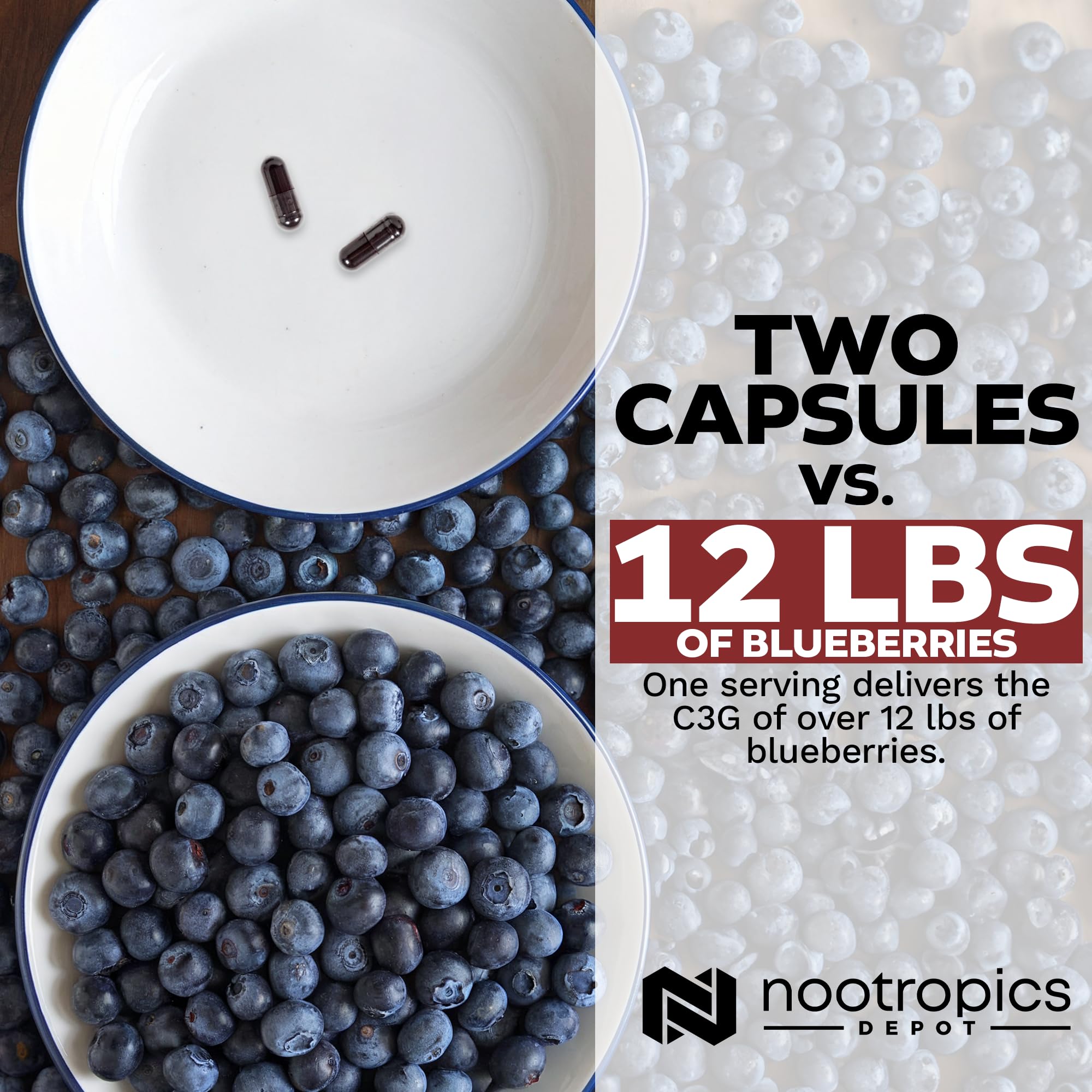 Nootropics Depot cyanidin-3-glucoside bottle top view suggesting daily routine use.