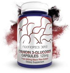 Nootropics Depot Cyanidin 3-Glucoside capsules bottle close-up for cognitive support