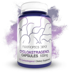 Nootropics Depot Cycloastragenol 10% capsules bottle front suggesting daily cognitive support