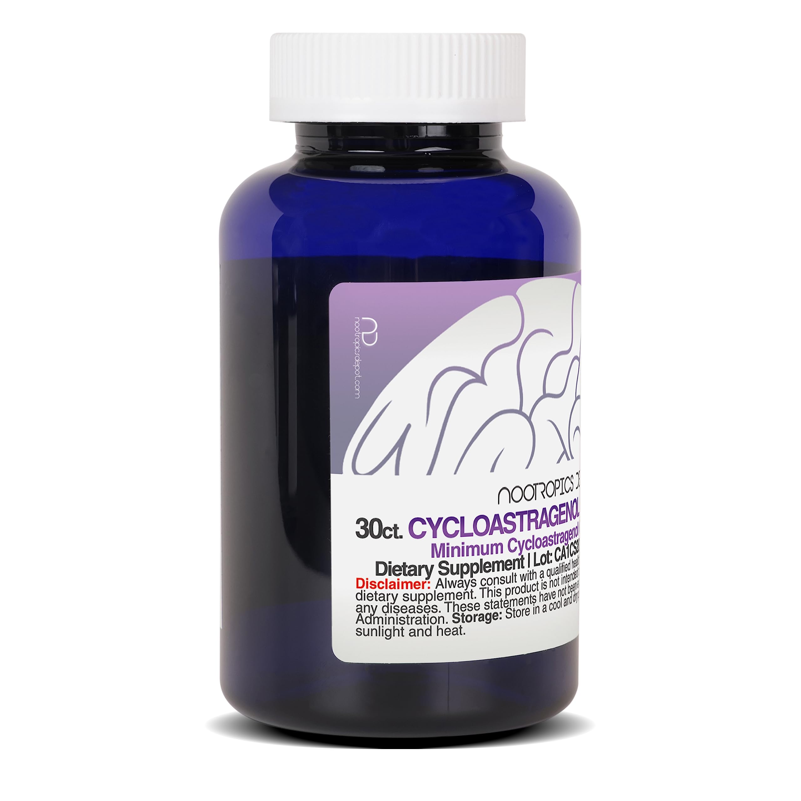 Nootropics Depot Cycloastragenol 10% capsules being poured signals easy daily routines and quick access