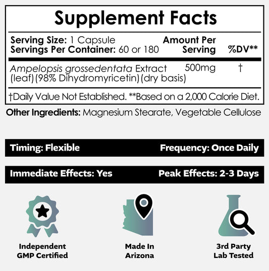 Nootropics Depot DHM capsules label close-up with dosage for liver support