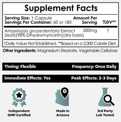 Nootropics Depot DHM capsules label close-up with dosage for liver support