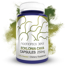Nootropics Depot Ecklonia Cava capsules bottle highlighting 250 mg support for restful sleep.