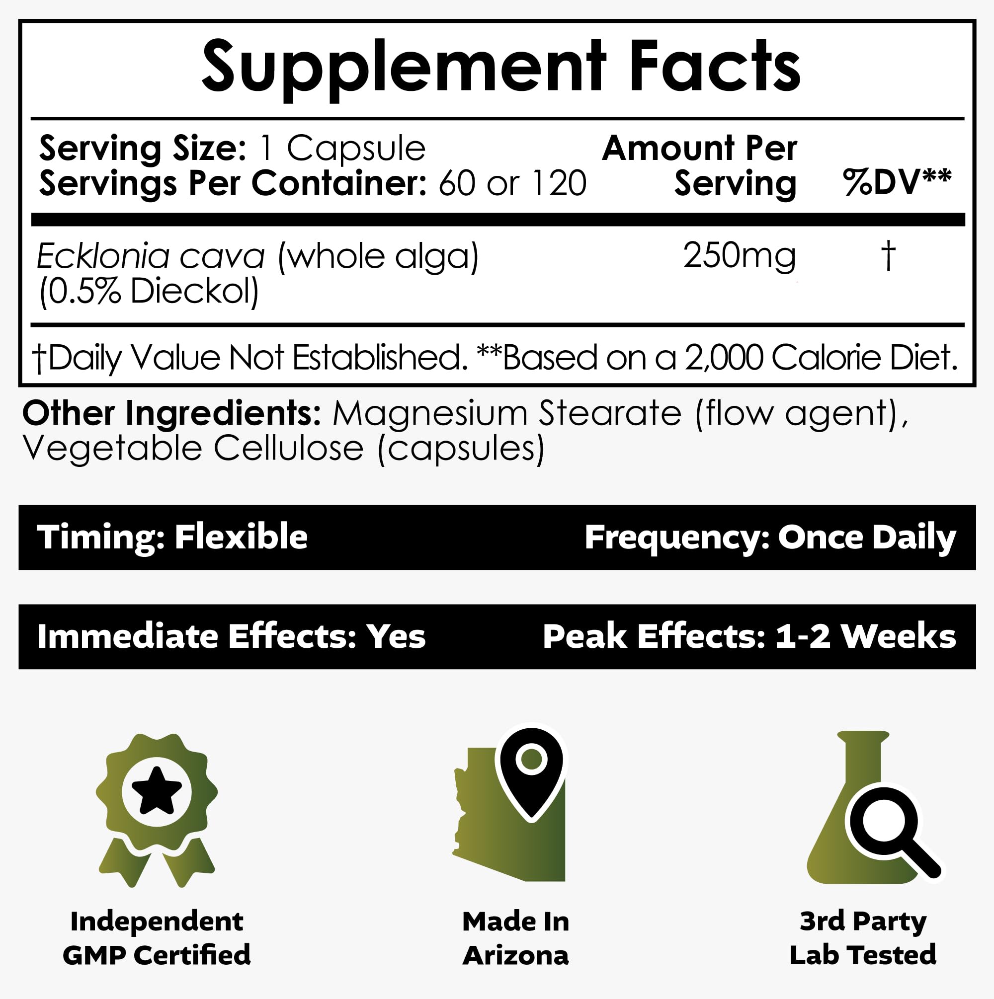 Nootropics Depot Ecklonia Cava label emphasizes natural, sustainably sourced seaweed extract.