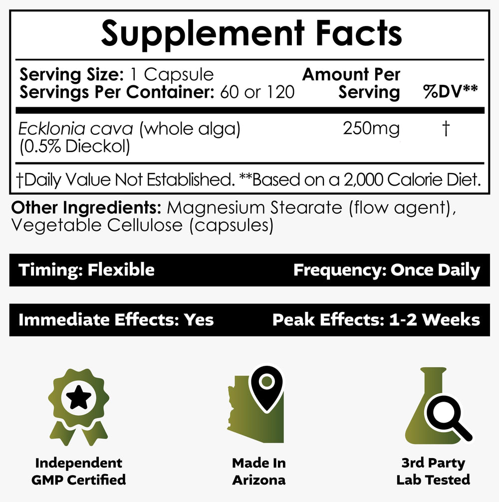 Nootropics Depot Ecklonia Cava label emphasizes natural, sustainably sourced seaweed extract.