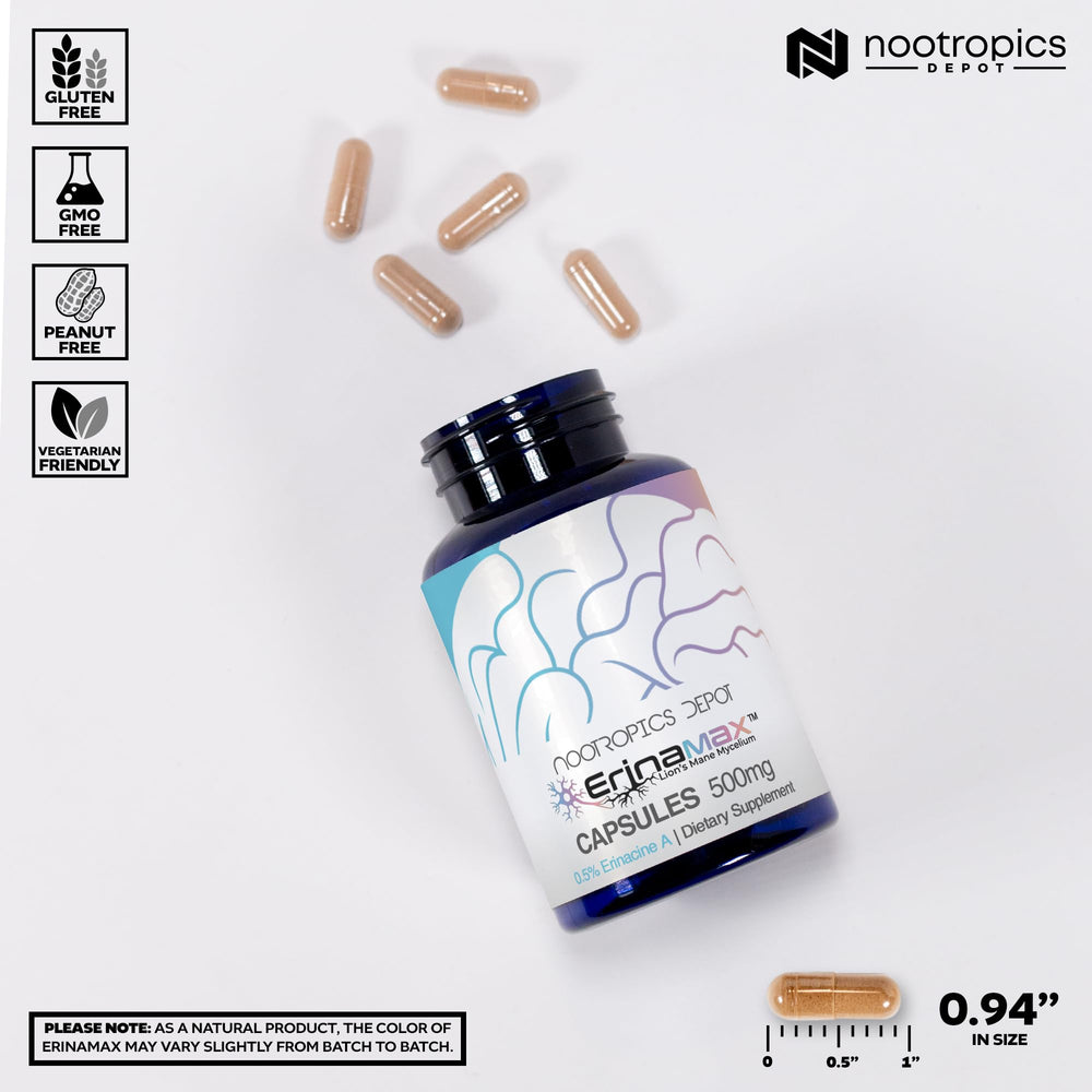 Nootropics Depot Erinamax liquid culture mycelium jar showing advanced production.