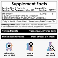 Nootropics Depot Erinamax liquid culture vial highlights consistent bioactive compounds.