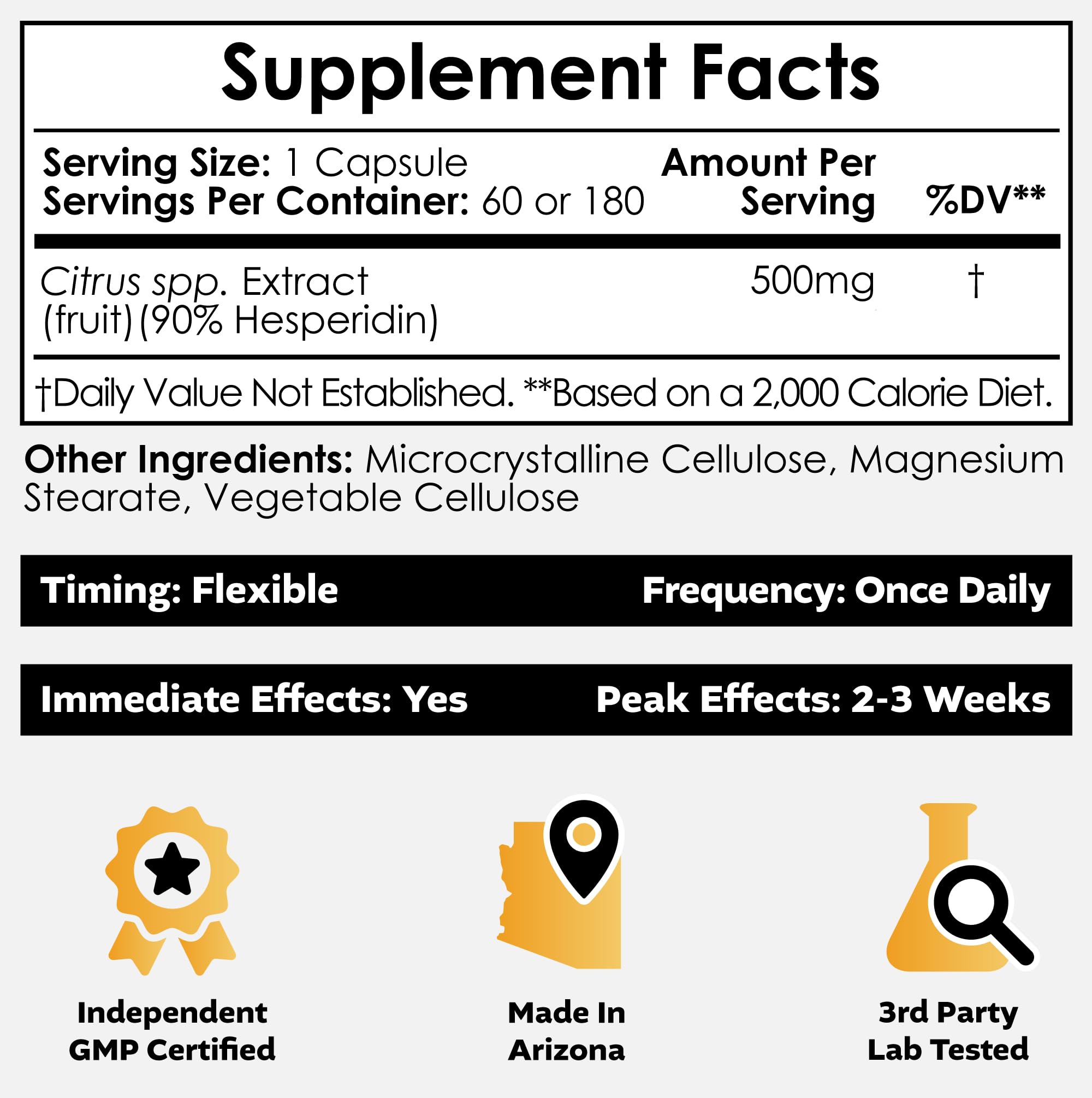 Nootropics Depot hesperidin capsules bottle top view with label for informed cardiovascular support.