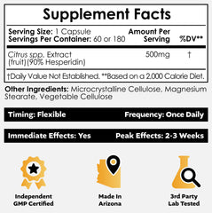 Nootropics Depot hesperidin capsules bottle top view with label for informed cardiovascular support.