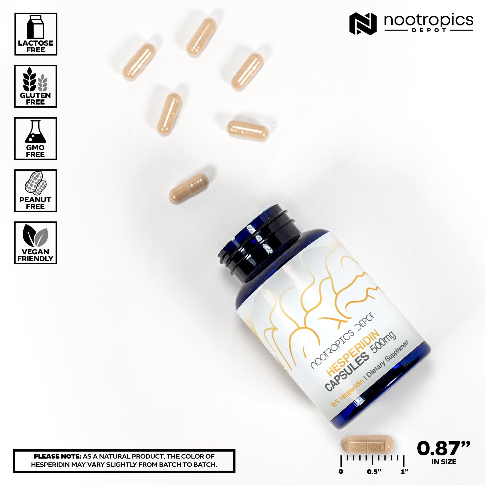 Nootropics Depot hesperidin capsules capsule close-up showing smooth texture for reliable daily use.