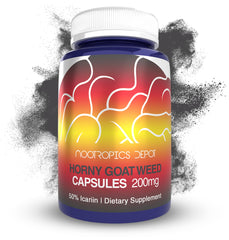 Nootropics Depot horny goat weed capsules 200 mg on bottle, supporting sustained energy and focus.