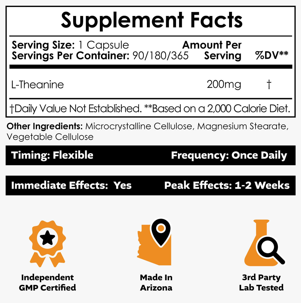 Nootropics Depot L-Theanine label close-up showing purity and testing.