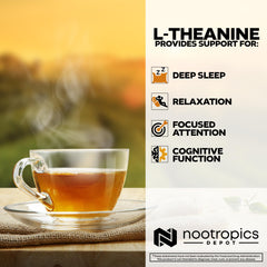 Nootropics Depot L-Theanine capsules pouring, ready for easy intake.