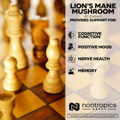 Nootropics Depot Lions Mane capsules ready for daily intake on kitchen counter