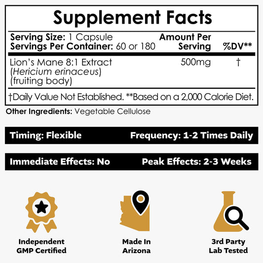 Nootropics Depot Lions Mane label closeup showing product details