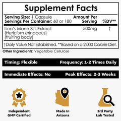 Nootropics Depot Lions Mane label closeup showing product details