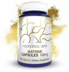 Nootropics Depot matrine capsules label shows 100 mg matrine for mood support.