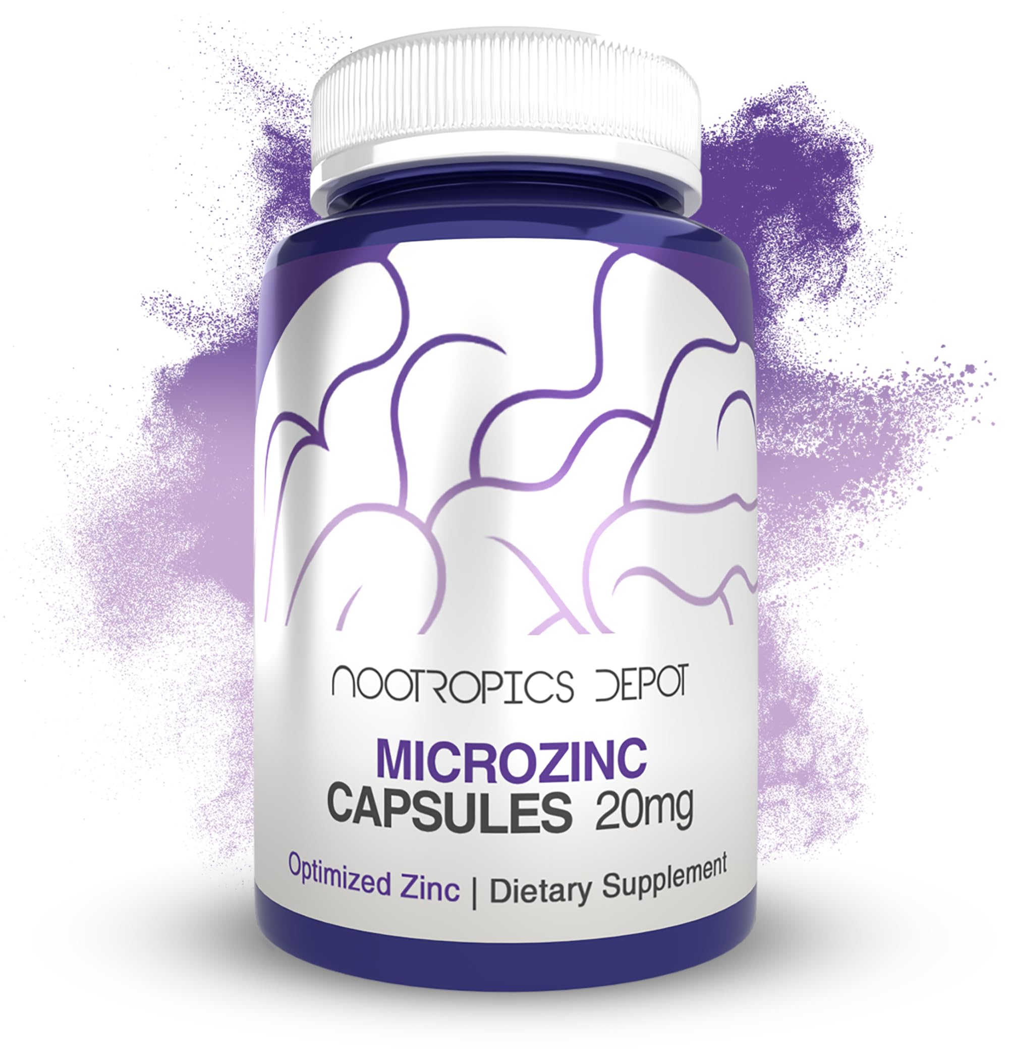Nootropics Depot MicroZinc capsules bottle front highlighting absorption-friendly zinc